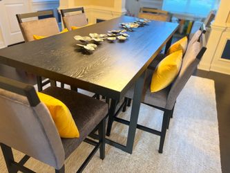Designer-Style Complete Modern Dining Room Set - Table, 6 Chairs, Rug & Decor