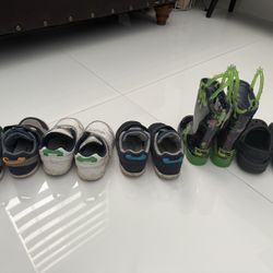 Toddler Boy Size 5 Rain Boots , 5 1/2 And 6 Sneakers And Size 6 Crocs