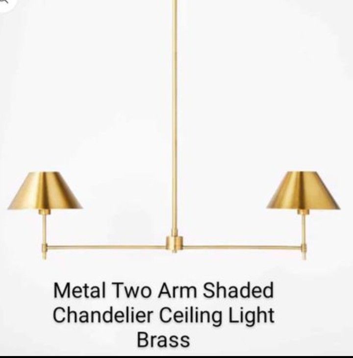Brand New Metal Two Arm Shaded Chandelier Ceiling Light Brass