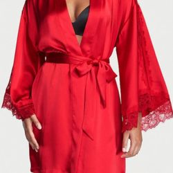 2 Available- Lipstick Red Lace Inset Robe