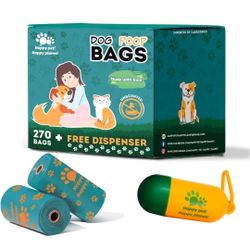 Dog Poop Bags Rolls with Dispenser, Pet waste bags for Dog & Cat, Unscented doggie bags, Bulk dog poop bags Thick and Leakproof, Dog waste bags 270 Pi