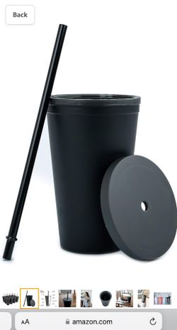 Classic Black Tumblers with Lids And Straw - 16oz