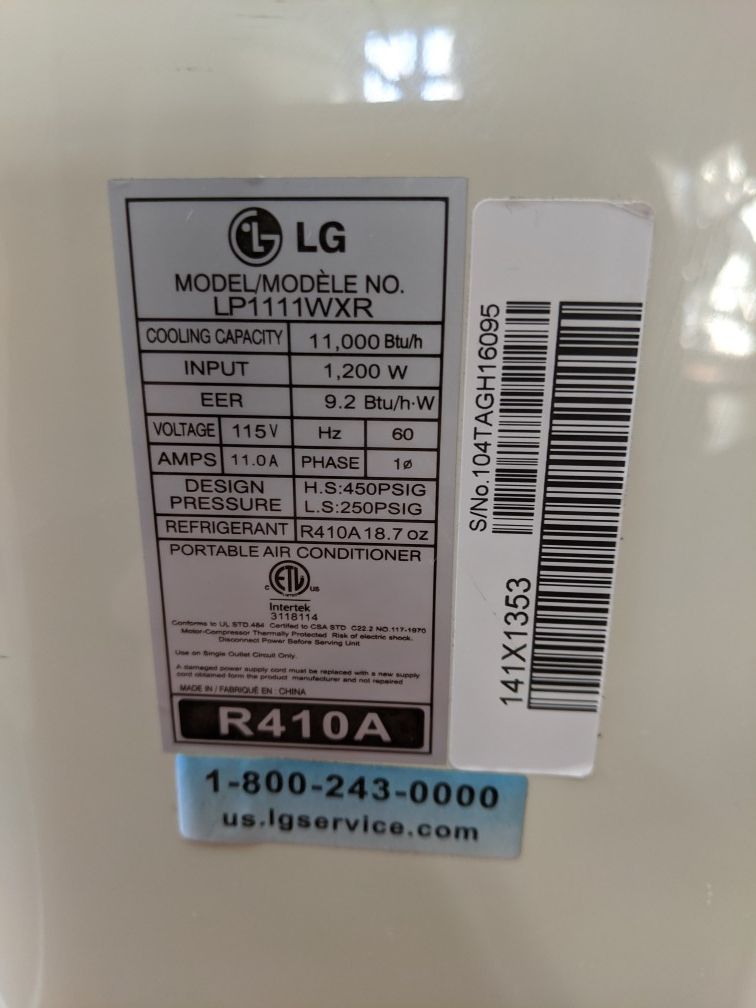 LG LP1111WXR 11,000 BTU Portable Air Conditioner for Sale in