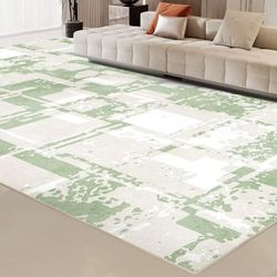 New 8’x10’ Modern Geometric Area Rug, Machine Washable Soft Green 8x10