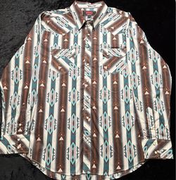 Men 2XL Rock & Roll Denim Long Sleeve Western Aztec Print Pearl Snap Shirt