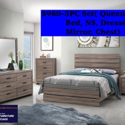 🌺 FREE DELIVERY 🌺Brand New 5PC Queen Size Bedroom Set ( Queen Bed, NS, Dresser, Mirror, Chest)