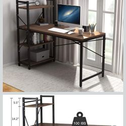 Computer Desk Tower with 4 Storage Shelves - 120cm Multi-Tier Writing Table with Modern Steel Shelves - Compact Desk for Small Spaces - Home Workstati