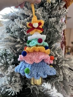 Handmade Crochet Christmas Tree Ornament Size L Rainbow-2