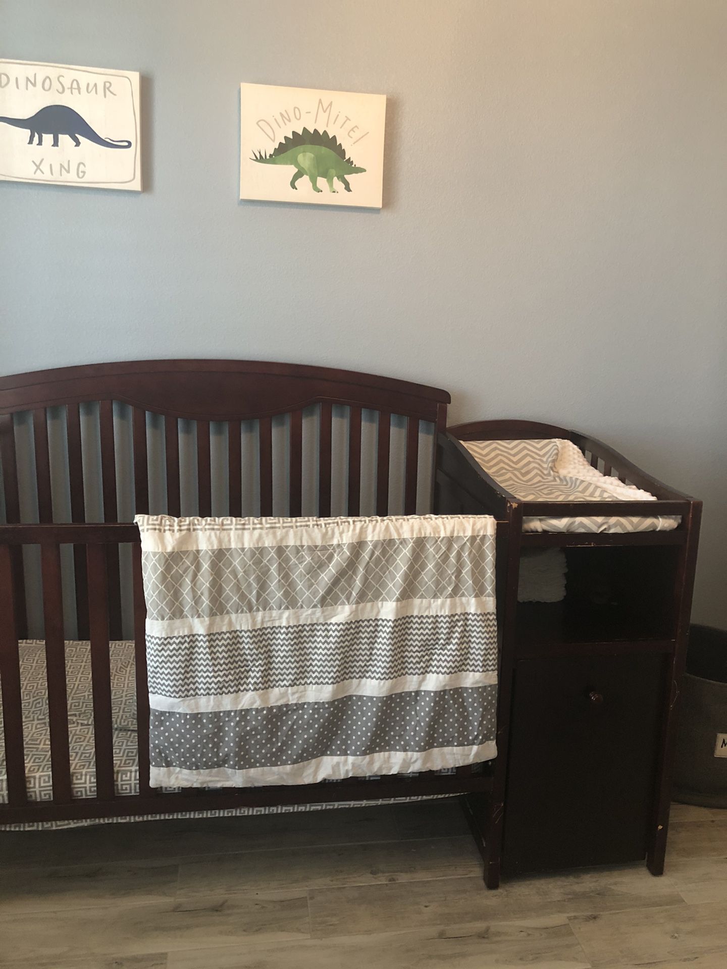 Crib with changing table and mattress