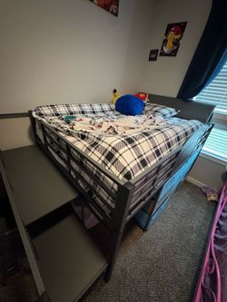 Metal Full Size Loft Bed with Stairway Shelf Storage,