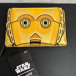 $45 NEW Star Wars Loungefly C-3PO Cosplay Zip Around Wallet