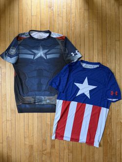 The Under Armour Alter Ego Captain America Shirts are a men's compression shirt size XLarge, designed with a pullover style and a crew neck collar. Ma