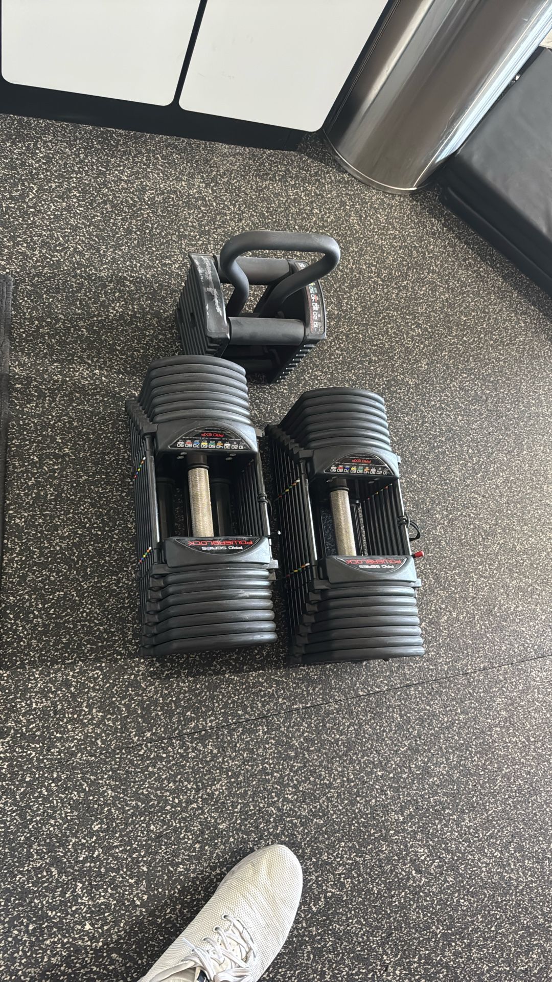 PowerBlock Pro Series Adjustable Dumbbells + KB Handle + Upgraded Knurled Handles – 5-90 lbs