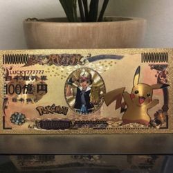 Pikachu (Pokémon) 24k Gold Foil Plated Banknote. 