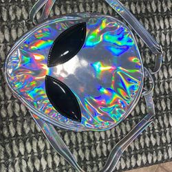 Silver iridescent, alien bag backpack