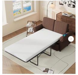Brown 57.9 in. Linen Pull Out Twin Size Sofa Bed Convertible Loveseat with Memory Foam Mattress, 2 USB Ports