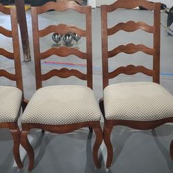 Set Of 3 Vintage Ladder-back Dining Chairs With Upholstered Seats
