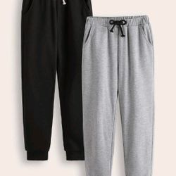 Casual slim fit knitted 2pc drawstring pants black and grey 13-14y