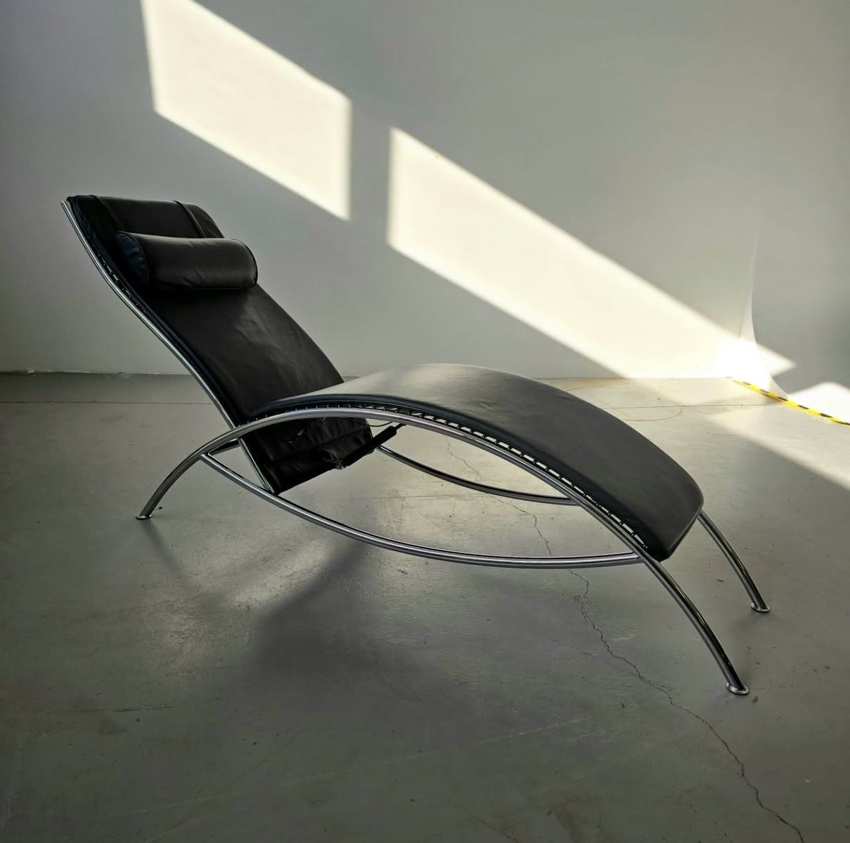 Vintage Postmodern Black Leather Lounge Chair