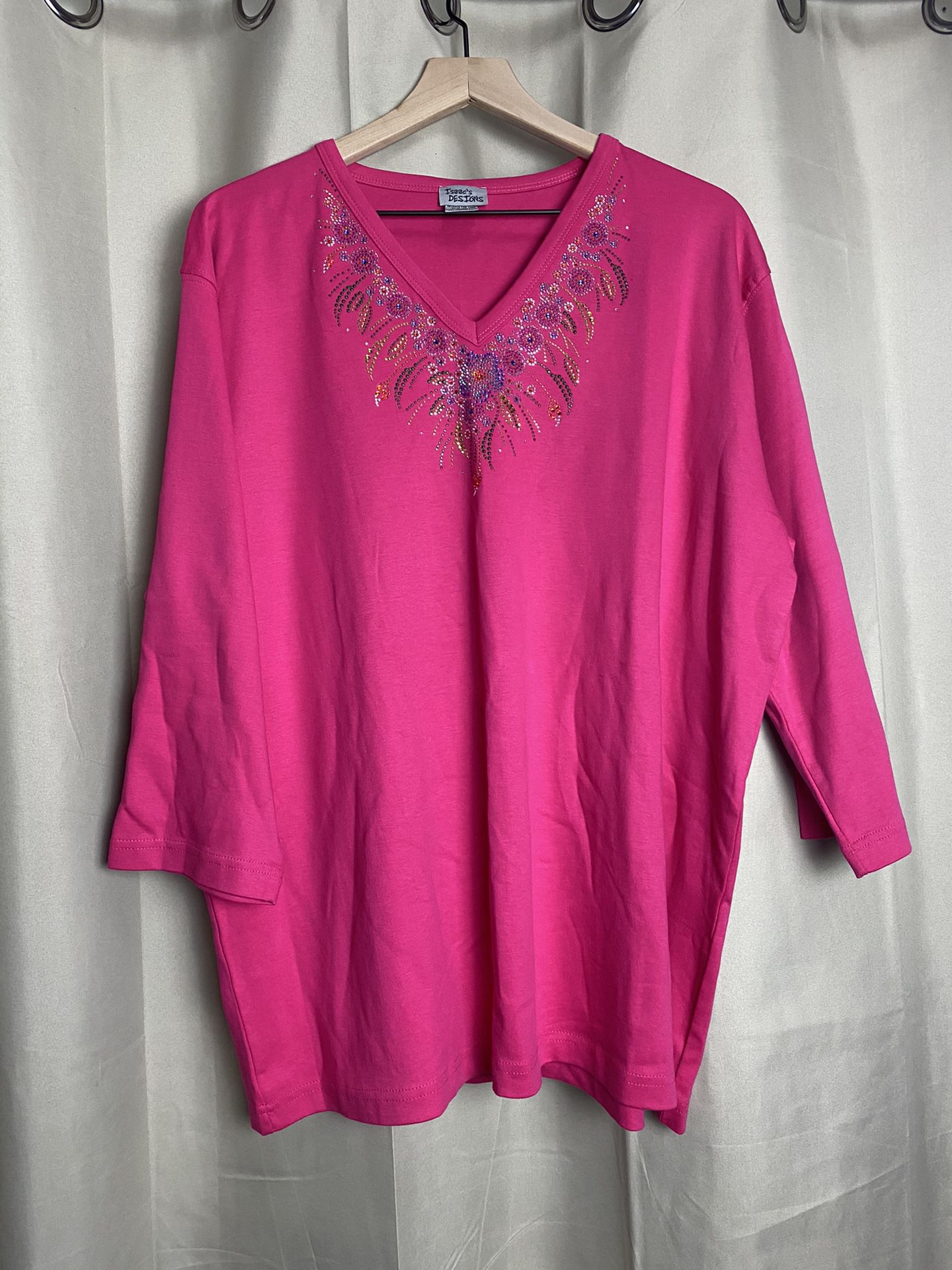 Women’s hot pink embroidered blouse size large