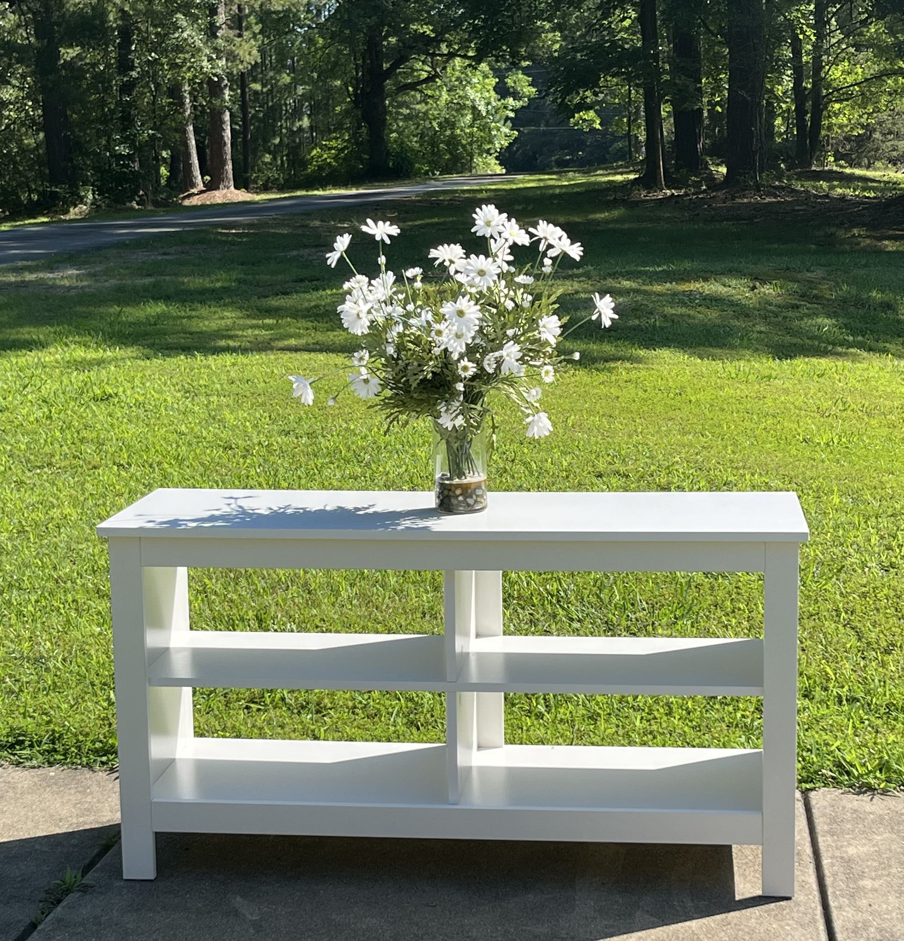 Charming White Console Unit with Shelves