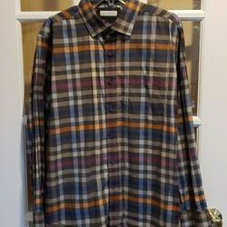 Alex Cannon Men's Plaid Shirt - Gray W/ Blue, Orange, Purple Size: L