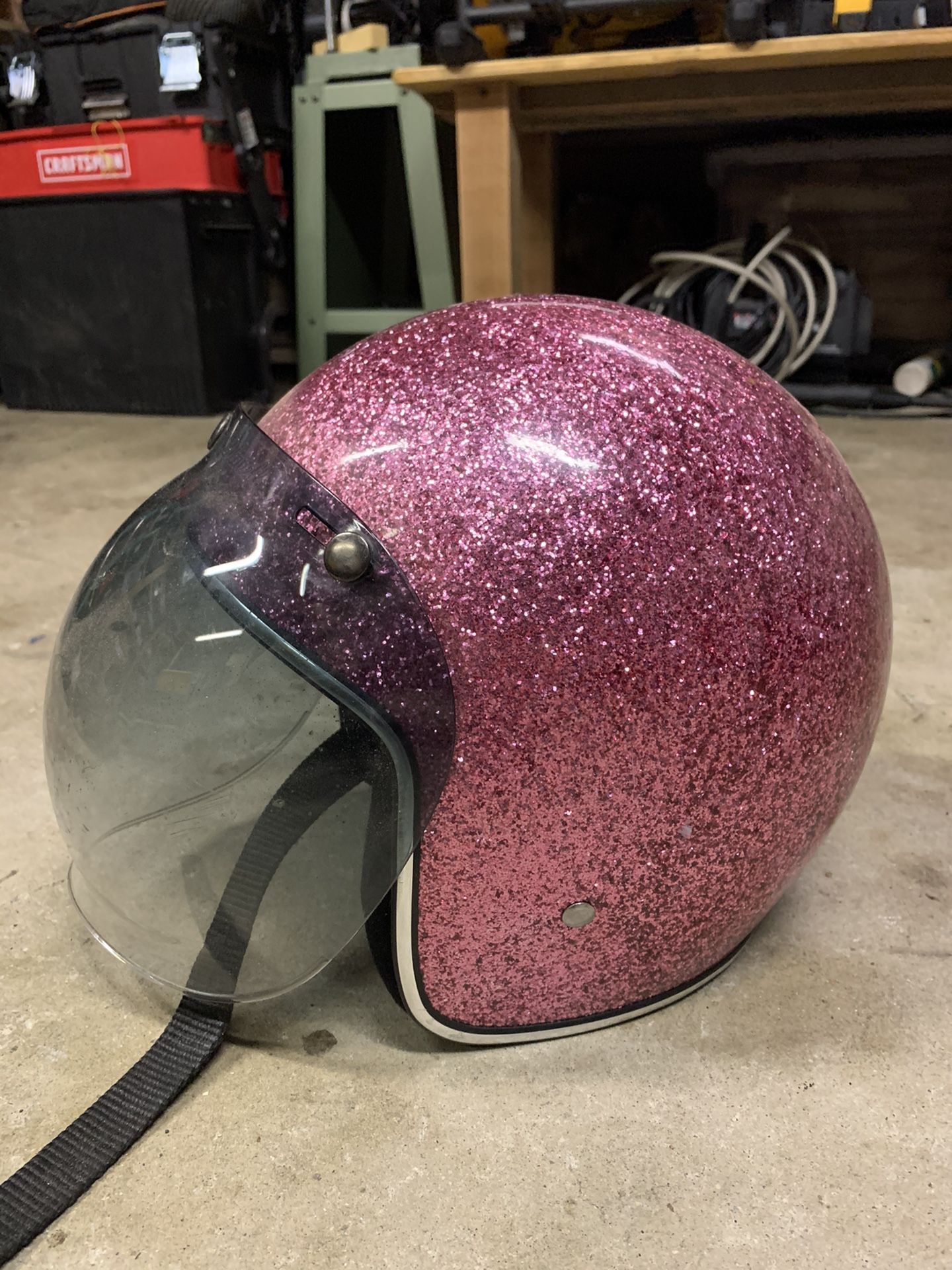 Pink Glitter Motorcycle Helmet w/ Bubble Shield, DOT