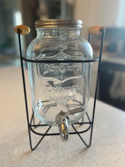 Mason Jar Style Glass Beverage Dispenser with Stand