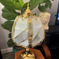 Antique/Vintage Gold Glass Panel Shade Lamp (WORKS- Tested)