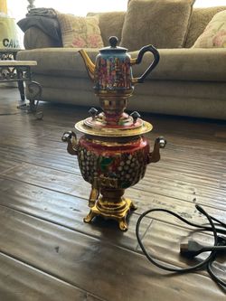 Vintage Russian Hand-Painted Electric Samovar & Teapot Set