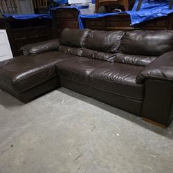 Dark Brown Leather L Shaped Sectional Couch