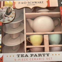 FAO SCHWARZ Ceramic Tea Party Set - 9 Pieces - Brand New In Box 