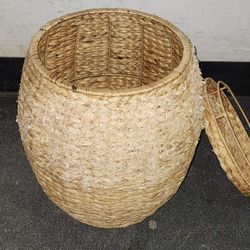 Vintage Multipurpose Hyacinth Storage Basket, Plant Décor, Handwoven Organizer Tote for Bedroom, Living Room, Bathroom, w/Lid - Natural