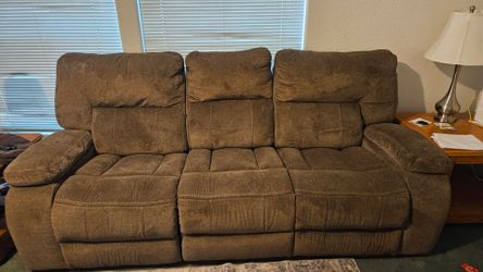 Brown Fabric Reclining Couch Sofa