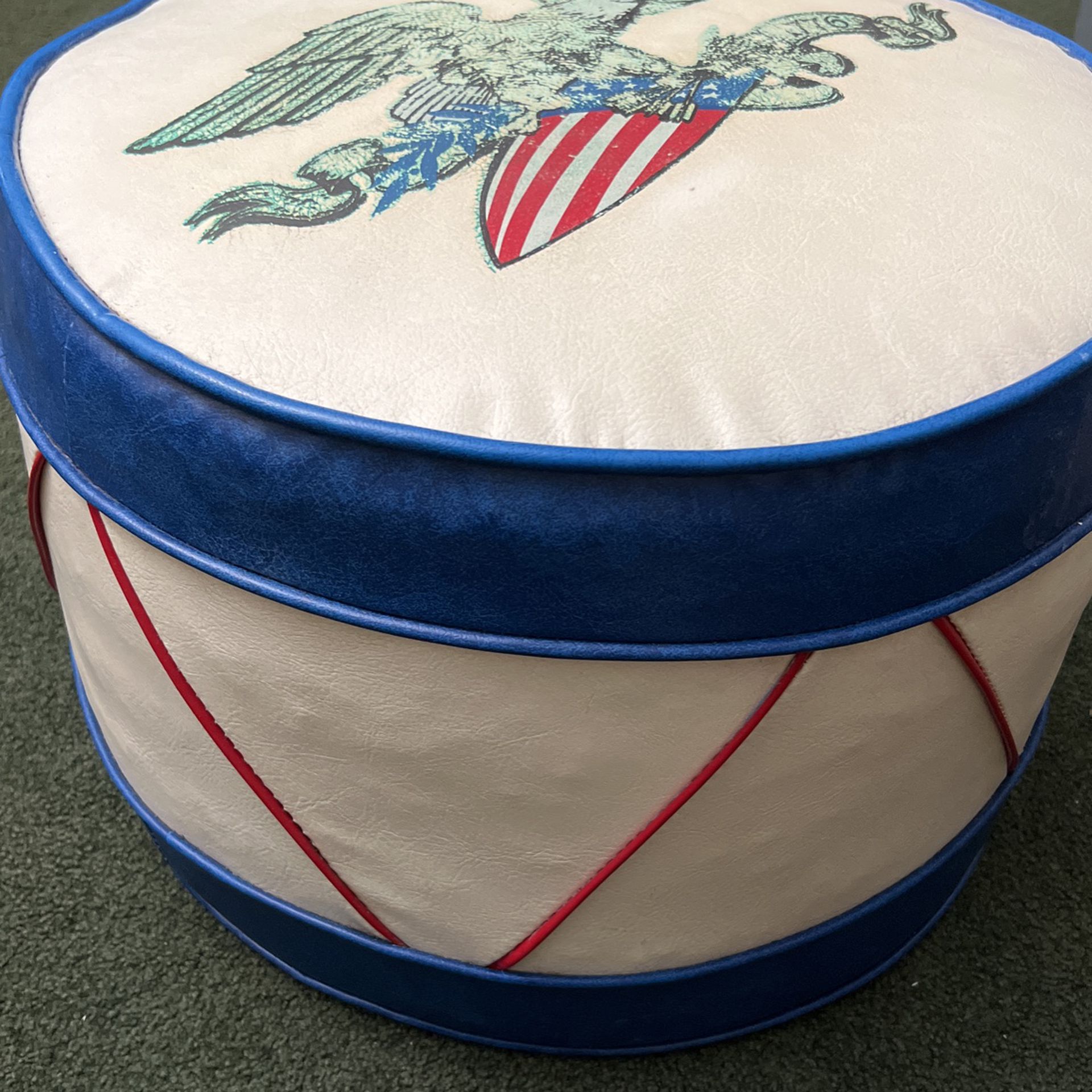 Vintage Babcock Americana Ottoman Mid Century Modern Eagle With Flag Drum Style