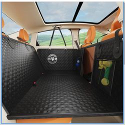 Dog Car Seat Cover for Back Seat,Upgraded PU Leather Dog Seat Cover with Hard Bottom Back Seat,Non-Slip Backseat Cover for Dogs with Mesh Window & Sid