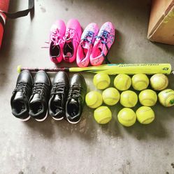 Beginner Softball Soccer Essentials Balls, Bat, Cleats