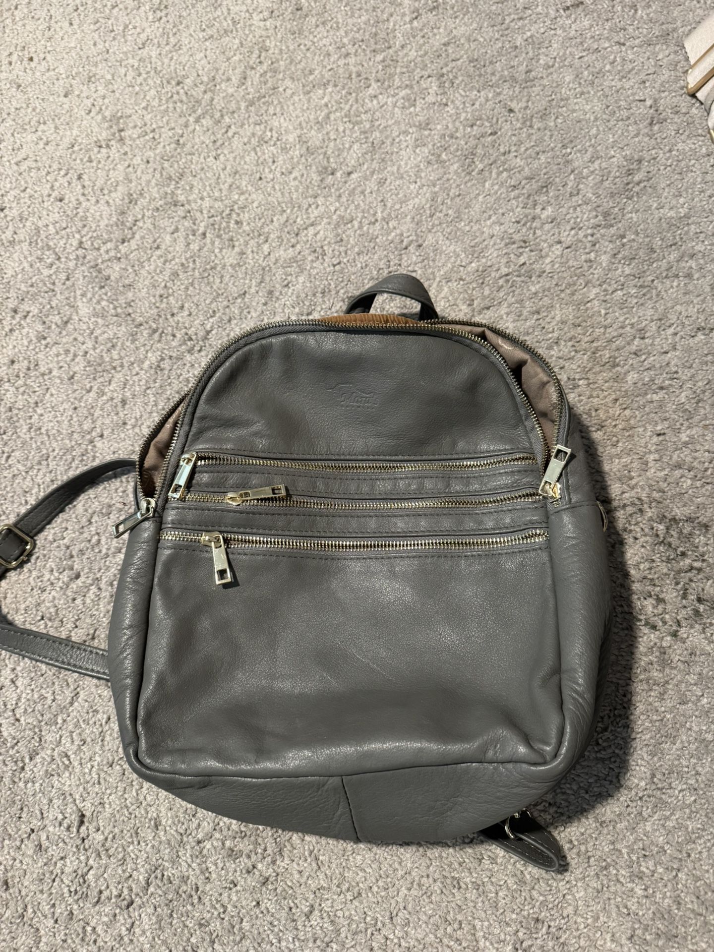 Gray Leather mini Backpack gold zippers multi