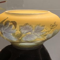 Antique "Émile Gallé  )), Multilayer Glass Vase With Flowers, Dragonfly's Signed