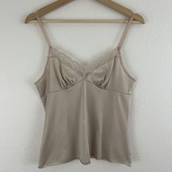 VANITY FAIR Vintage Champange Beige Lace Trim Spaghetti Strap Camisole Top