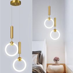Modern LED Pendant Light Fixtures, Simplicity Gold Pendant Lighting, Gold-2 Light