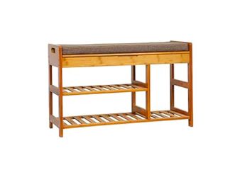Shoe Bench Bamboo, 3 Tier Shoe Organizer with Cushion
