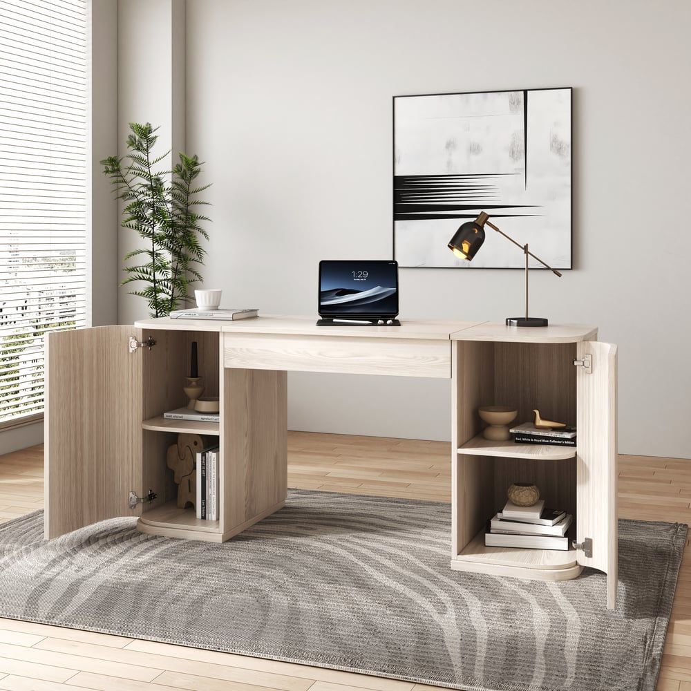 NEW Homary Standing Computer Desk (White Wash)