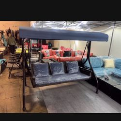 New In Box Outdoor Patio Porch Swing with Adjustable Canopy Cup Holder Thick Cushions