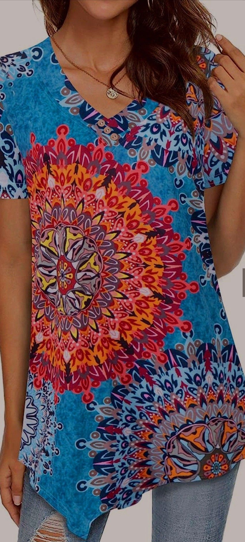 Ca Kra Women's V Neck Flowy Tunic Top