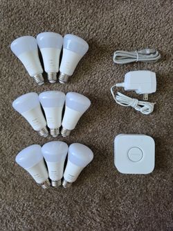 Philips Hue Bridge Hub, 9 Color LED Smart Bulbs, Lan Line,  and  Power Adapter