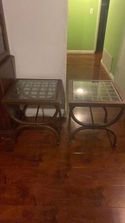 Bombay Company Brass Patina Metal  Lattice Side Table x2