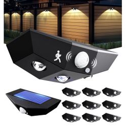 12 Pack Solar Fence Lights, Motion Sensor Outdoor Light with 3 Sided Lighting, 60 Lumens Fence Light Solar Powered, Solar Lights Outdoor Waterproof wi