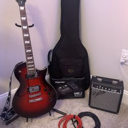 Complete Electric Guitar Bundle – ESP LTD EC-256FM, Fender Amp, Cables, Case & Multi Effects Proc