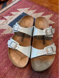 Light blue metallic Birkenstocks